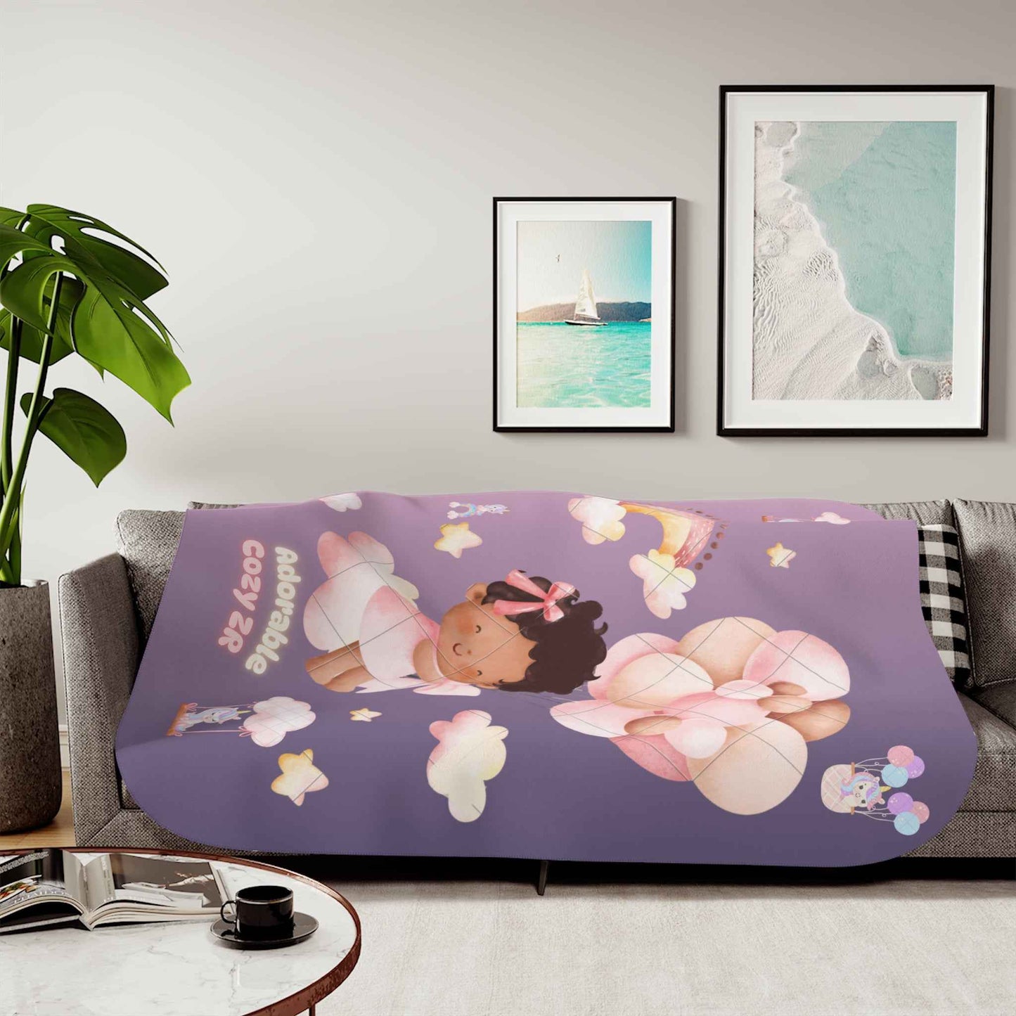 Sherpa Blanket Unicorn Gradient Violet Flying Baby Balloons - Hello Kittyy Blanket Store