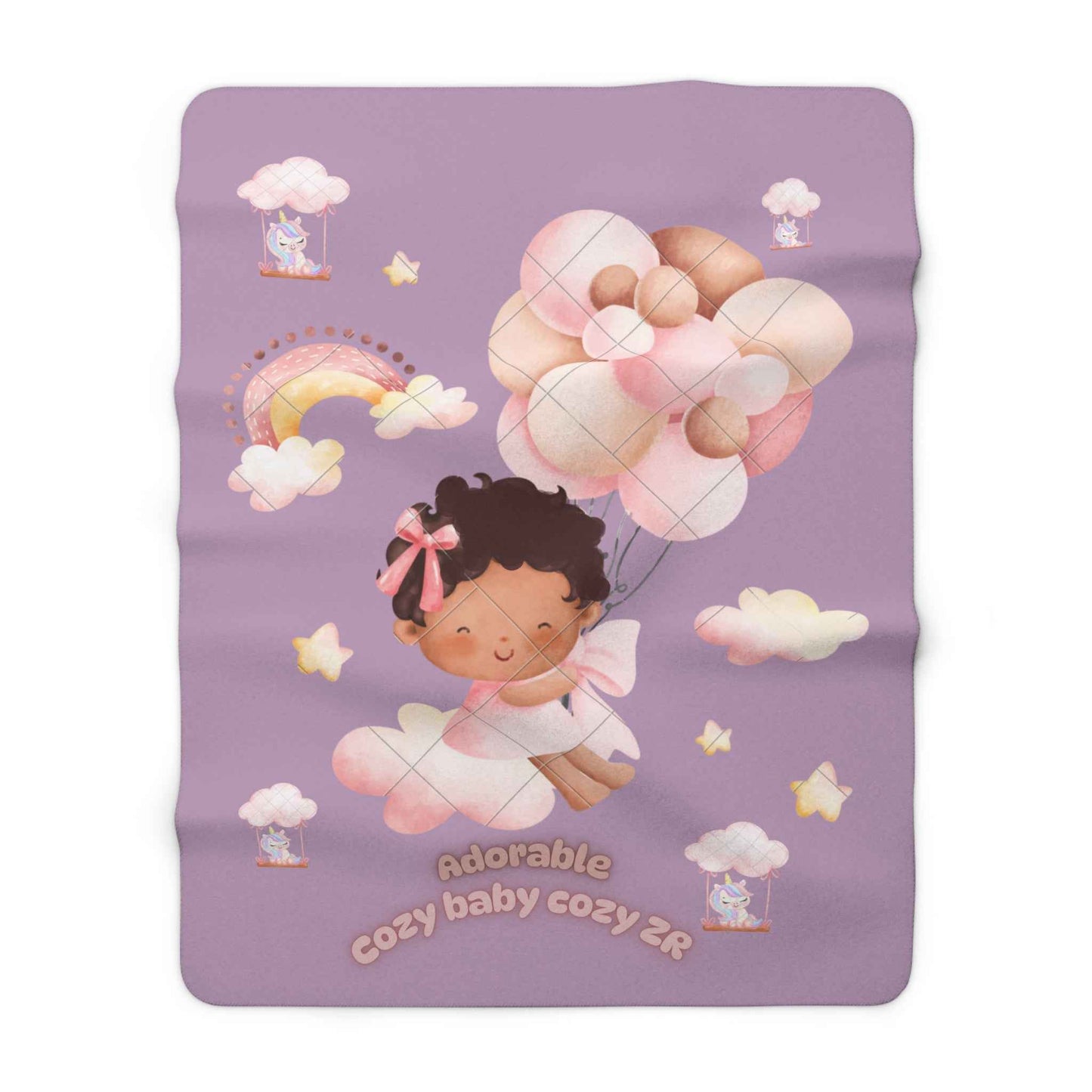Unicorn Sherpa Fleece Blanket name ZR with flying baby - Hello Kittyy Blanket Store