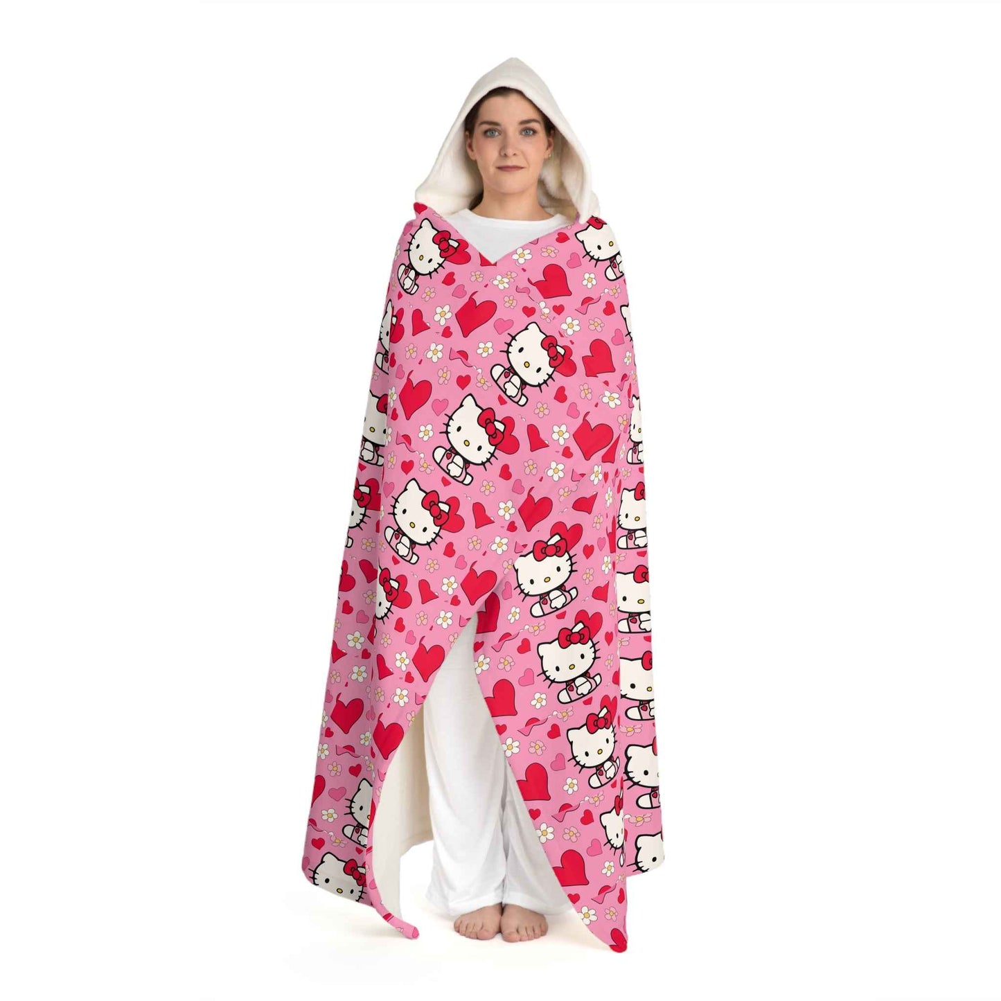 Hooded Sherpa Fleece Blanket - Hello Kitty Valentines Day Theme - Hello Kittyy Blanket Store