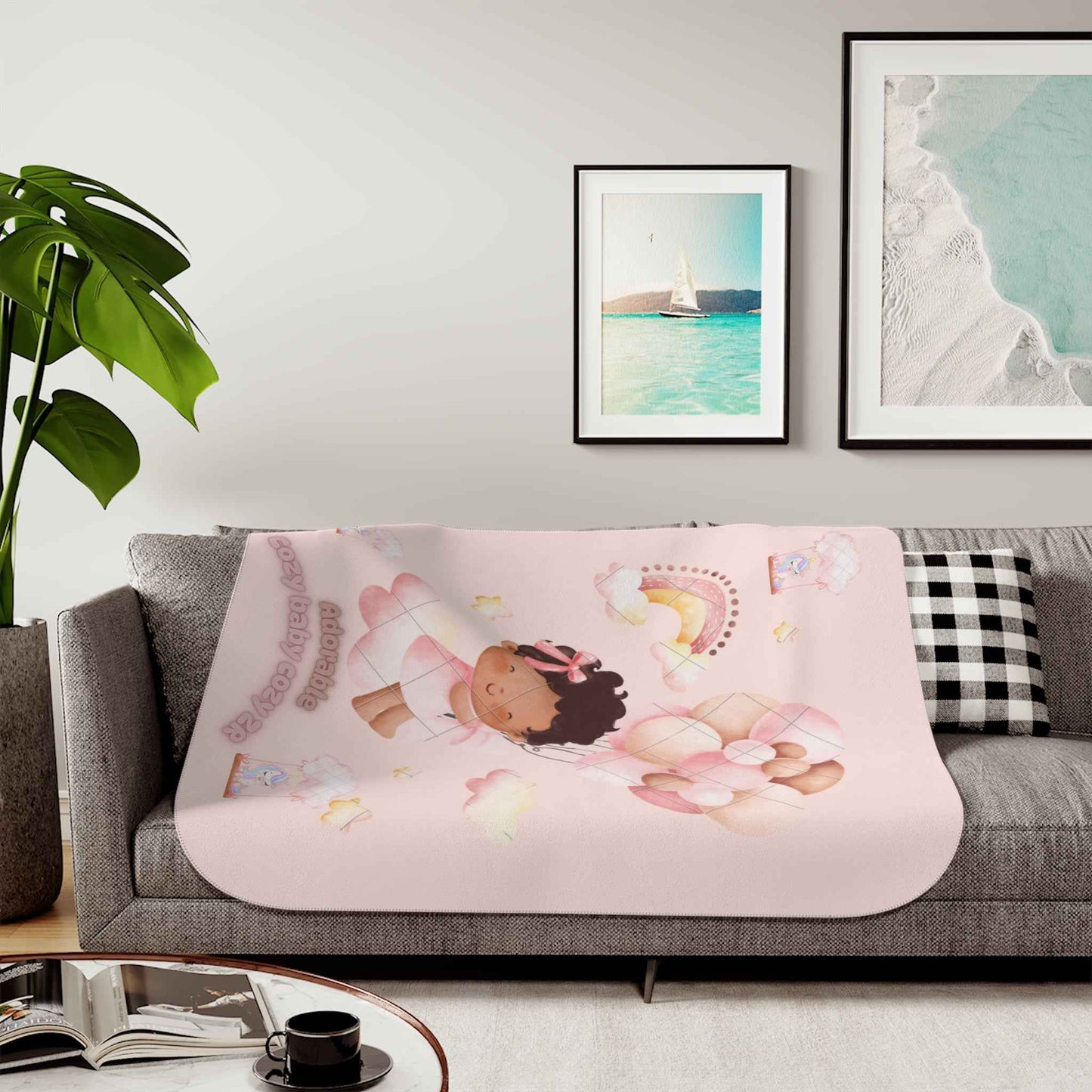 Cozy Sherpa Blanket with Cute Clouds and Rainbow Design - Hello Kittyy Blanket Store