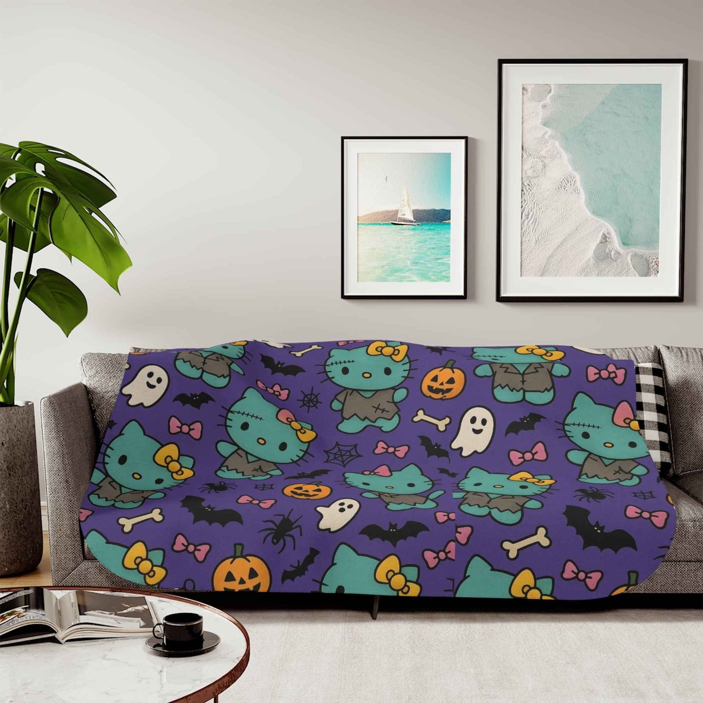 Sherpa Blanket, Frankenstein Halloween blanket purple - Hello Kittyy Blanket Store