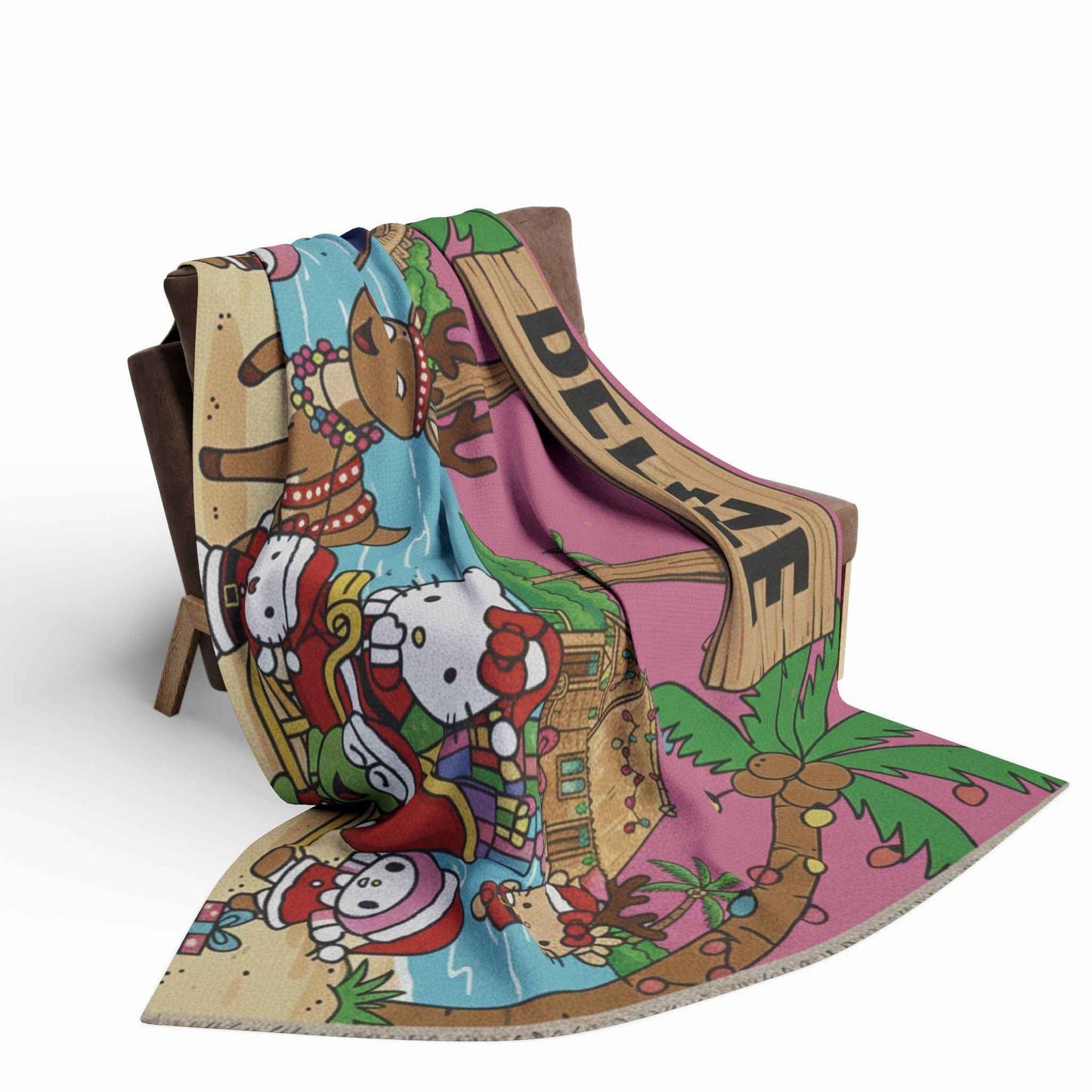 Belize Holiday Arctic Fleece Blanket — "Christmas Hello Kitty Tropical"