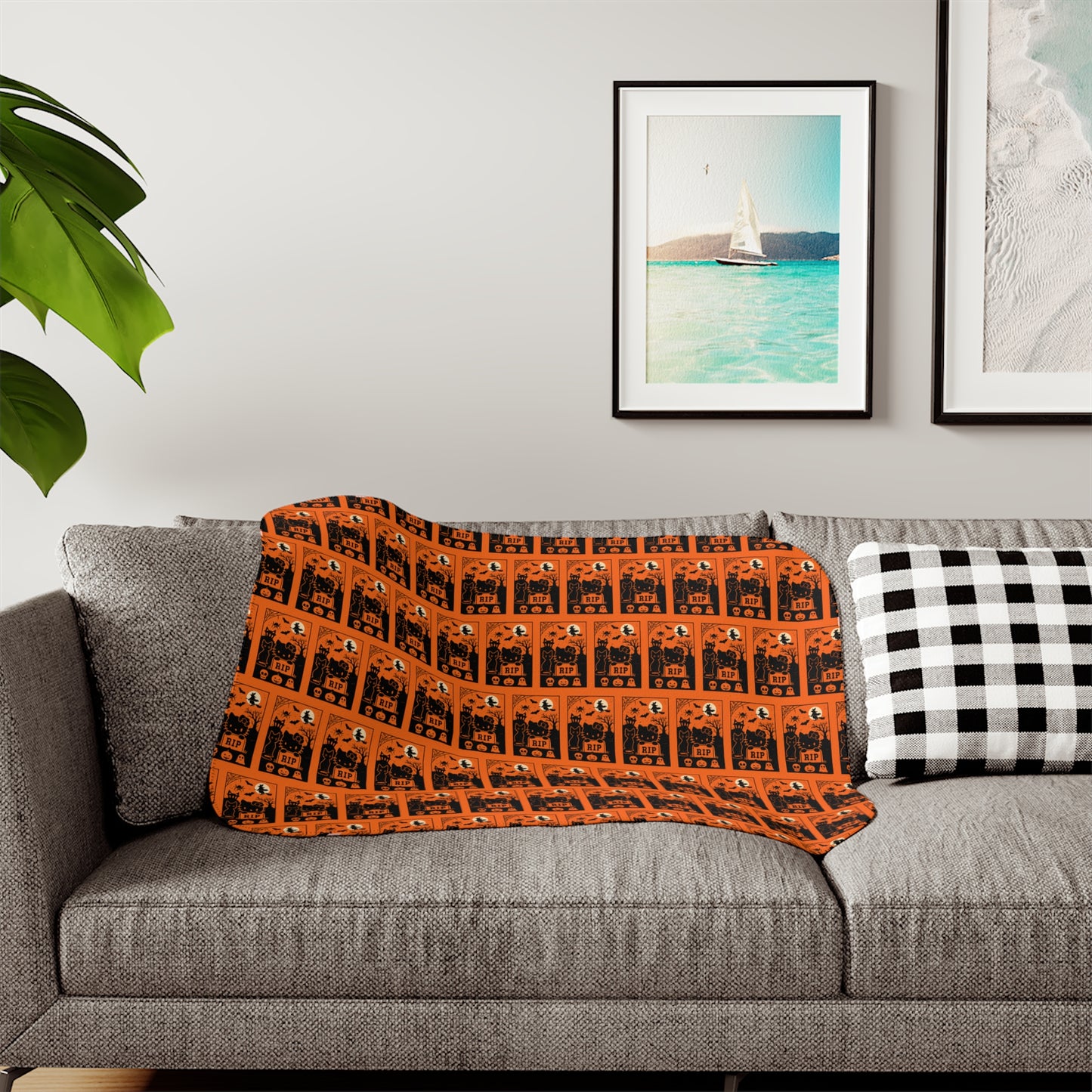 Sherpa Blanket - Black Hello Kitty Orange Blanket