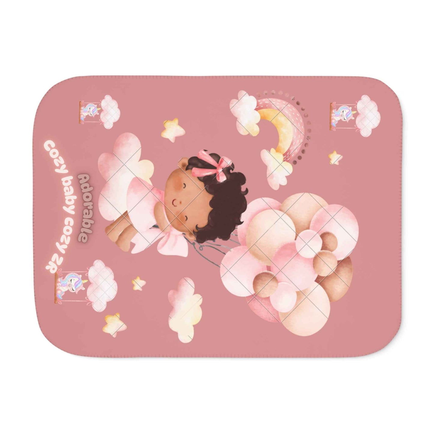 Cozy Sherpa Blanket with Cute Baby Design and unicorns - Hello Kittyy Blanket Store