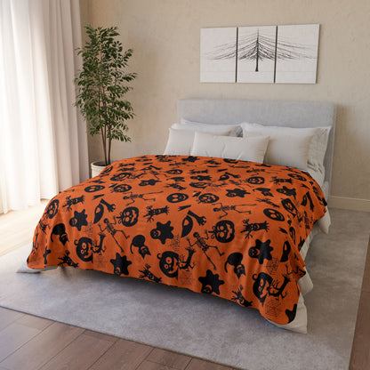 Halloween Fleece Sherpa Blanket, Cozy Fall Decor, Spooky Season Gift, Trick or Treat Blanket, Halloween Party Essential