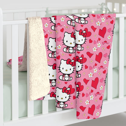 Sherpa Blanket Hello Kitty Pink Valentine's Day Theme