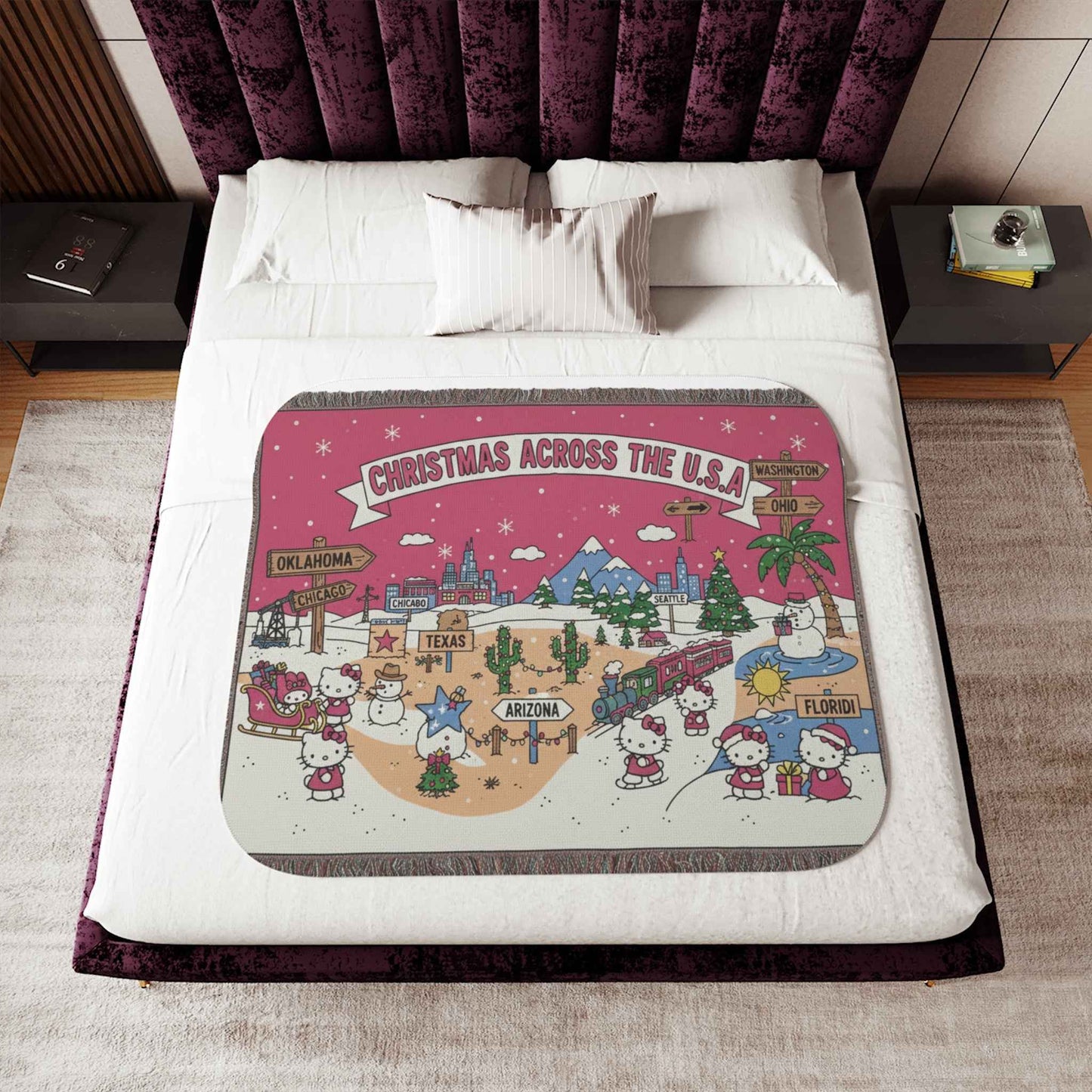 Hello Kitty Pink Christmas Sherpa Blanket — Two-Tone Cozy Throw (Across USA)