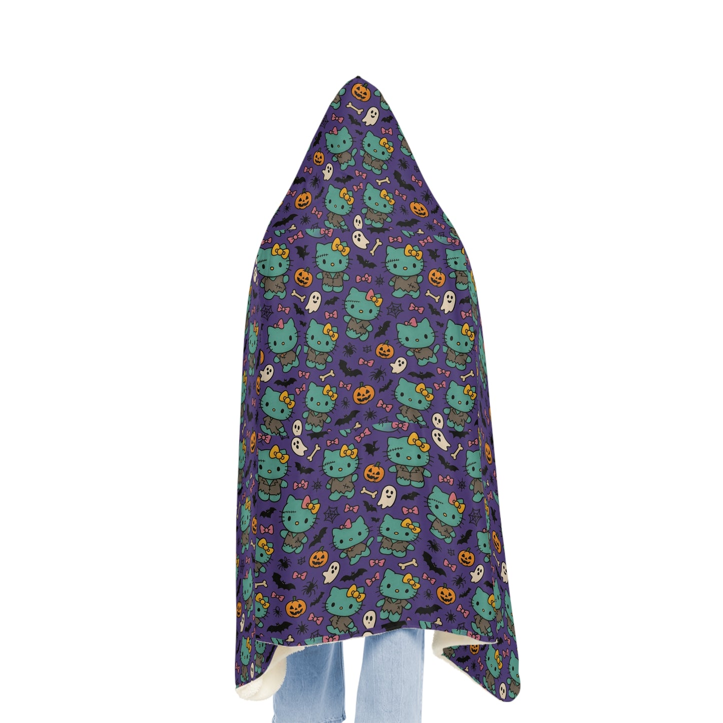 Wearable Snuggle Blanket - Frankenstein Design - Purple with Pink Bows - Halloween - Hello Kittyy Blanket Store
