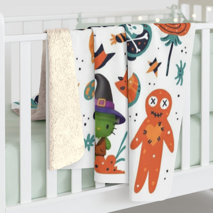 Halloween Frankenstein Sherpa Fleece Blanket with Lollipops