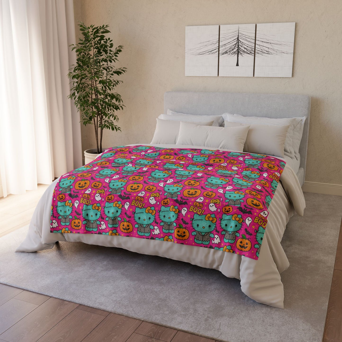Halloween Pink Frankenstein Blanket - Hello Kittyy Blanket Store