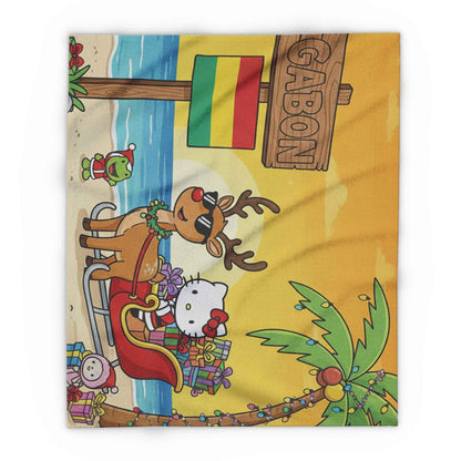 Hello Kitty Tropical Christmas Fleece Blanket — Gabon Beach Holiday Throw