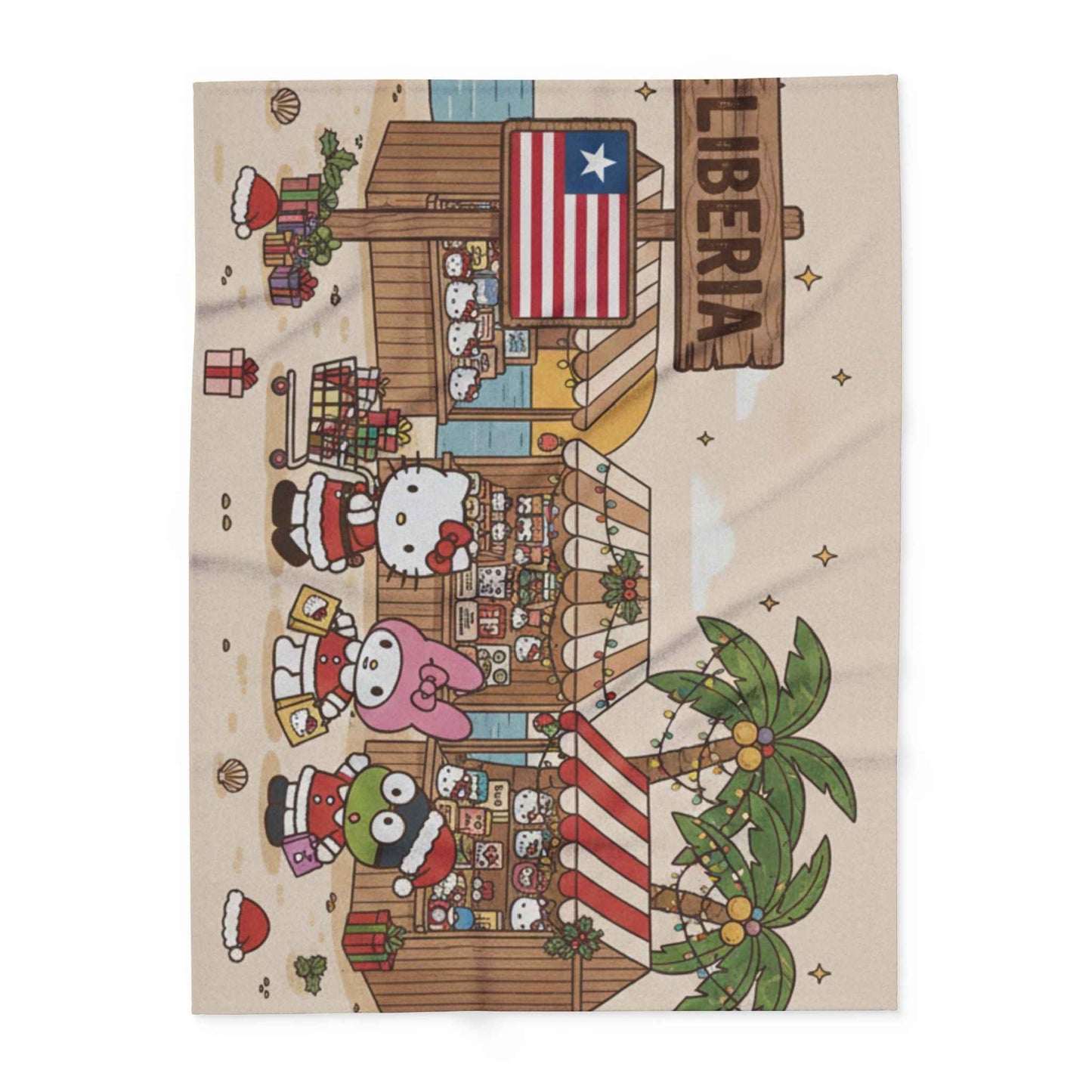 Hello Kitty Tropical Christmas Fleece Blanket — Liberia Beach Holiday Throw