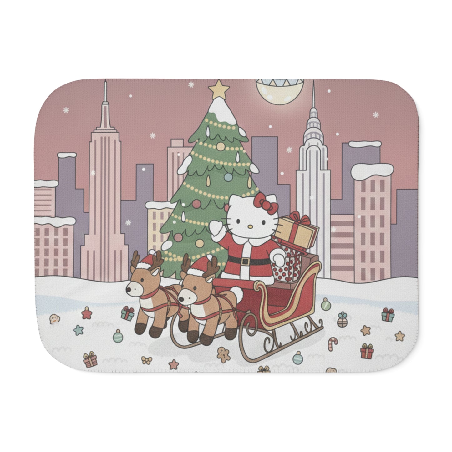 Christmas Kitty Sherpa Blanket — Festive Reindeer Sleigh Throw