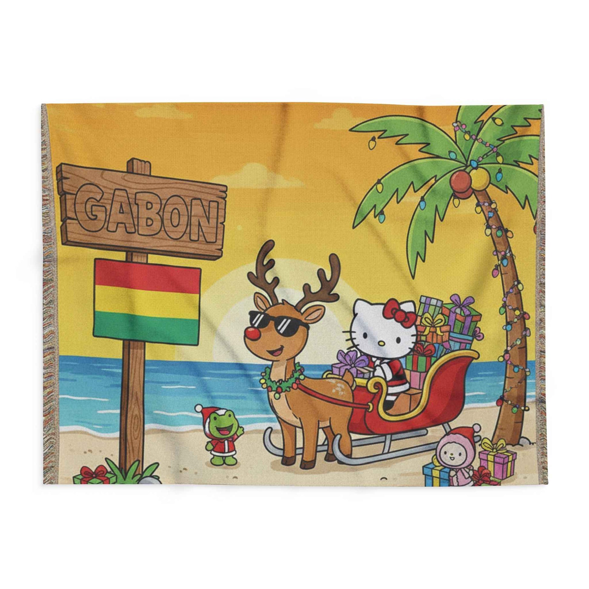 Hello Kitty Tropical Christmas Fleece Blanket — Gabon Beach Holiday Throw