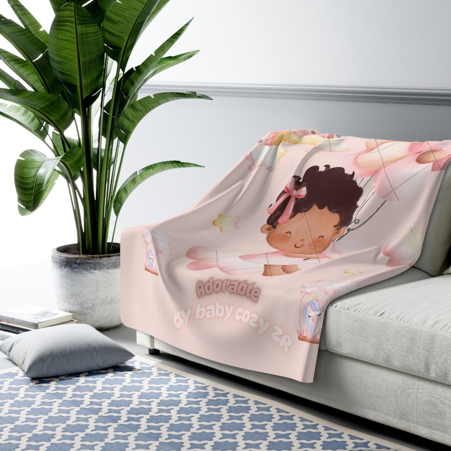 Sherpa Fleece Blanket - Unicorn Baby Girl in the Sky Light Pink