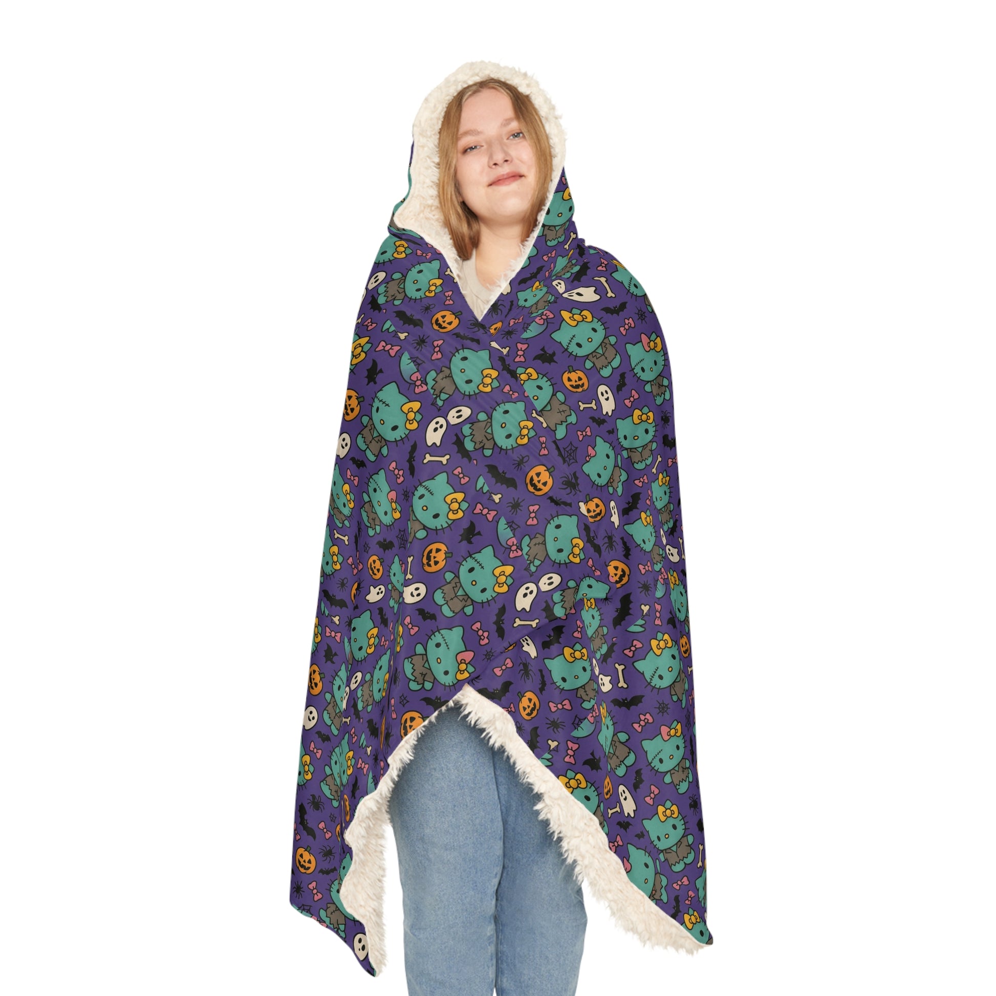 Wearable Snuggle Blanket - Frankenstein Design - Purple with Pink Bows - Halloween - Hello Kittyy Blanket Store
