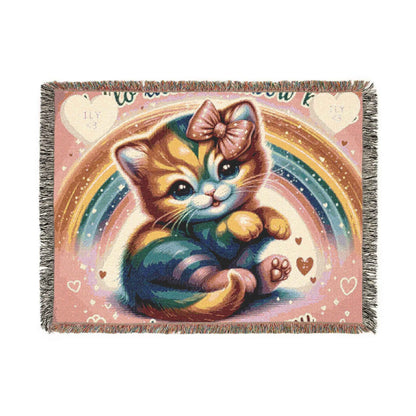 Woven Blanket - Cute Hello Kitty Pink Bow at Rainbow Day - Hello Kittyy Blanket Store