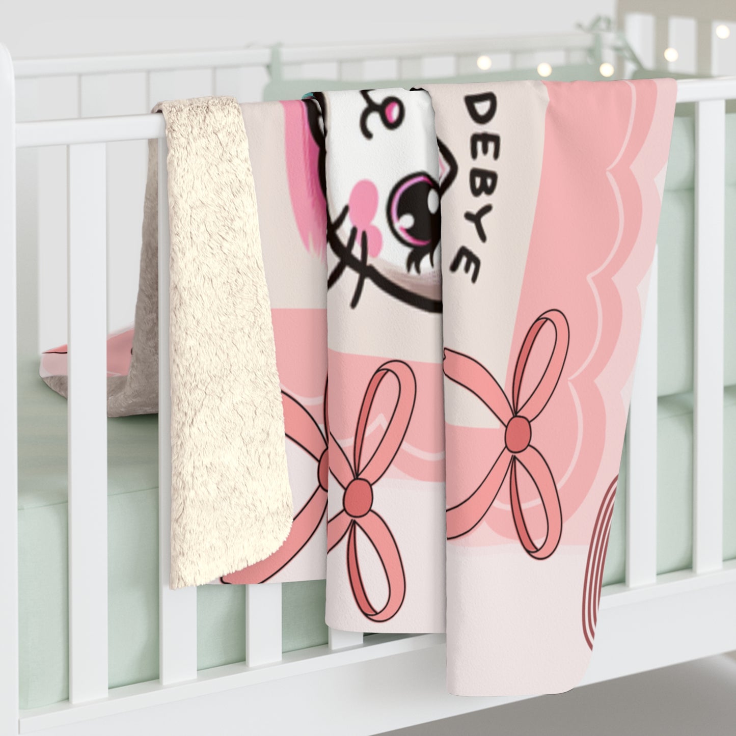 Sherpa Fleece Blanket - Cute Pink Bow Hello Kitty Design - Perfect for Girls and Baby Girls