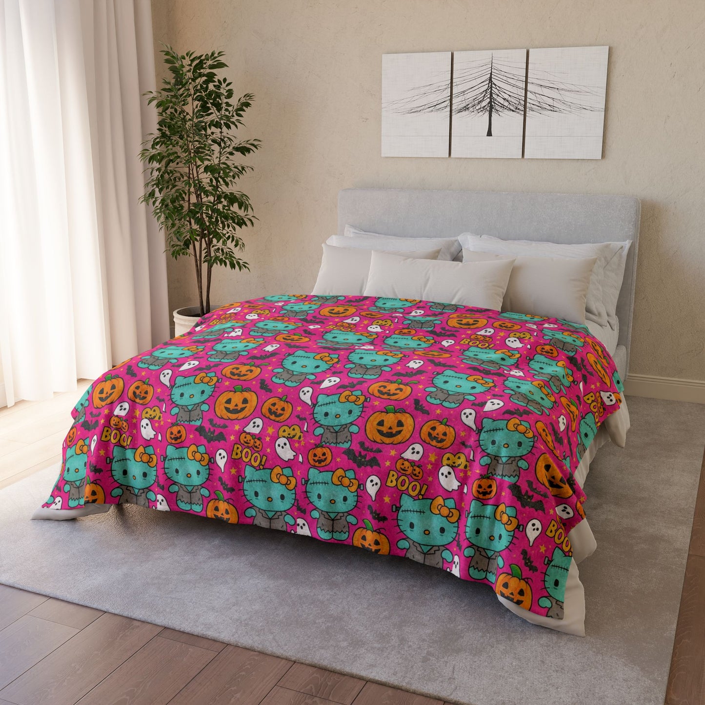 Halloween Pink Frankenstein Blanket - Hello Kittyy Blanket Store