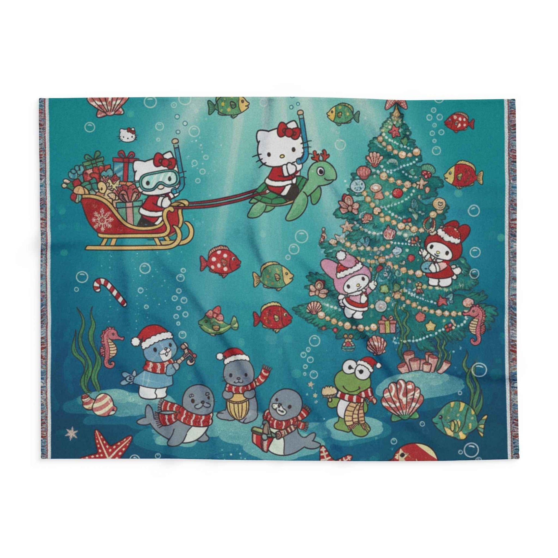 Arctic Fleece Blanket — Underwater Christmas Tree & Santa Sleigh Holiday Throw