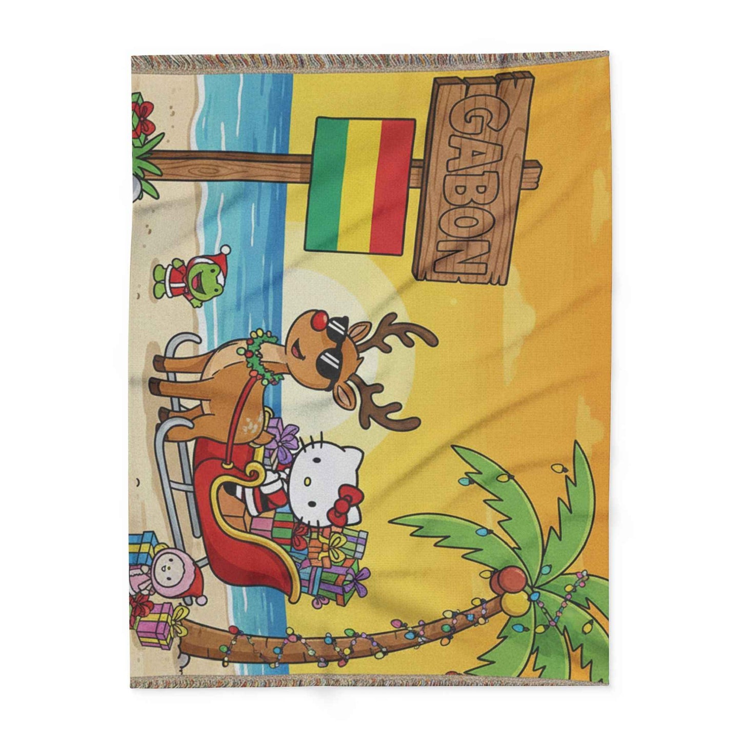 Hello Kitty Tropical Christmas Fleece Blanket — Gabon Beach Holiday Throw