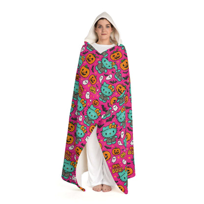 Hooded Sherpa Fleece Blanket - Pink Frankenstein Halloween Lover Gift