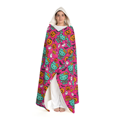 Hooded Sherpa Fleece Blanket - Pink Frankenstein Halloween Lover Gift