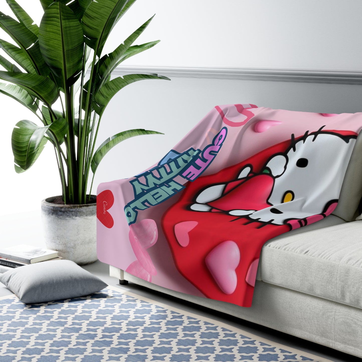 Personalized Sherpa Fleece Blanket with Hello Kitty Valentine Wish