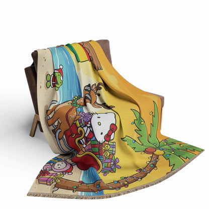 Hello Kitty Tropical Christmas Fleece Blanket — Gabon Beach Holiday Throw