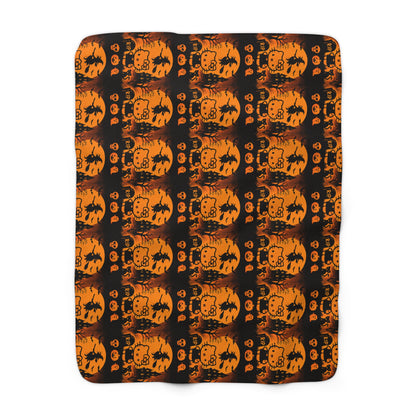Sherpa Blanket - Hello Kitty Orange Black Halloween Decor sanrio