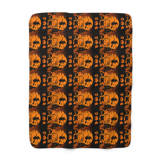 Sherpa Blanket - Hello Kitty Orange Black Halloween Decor sanrio