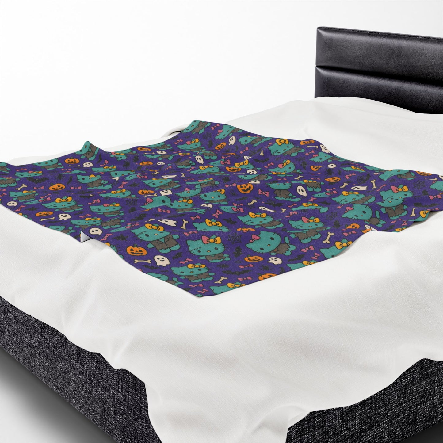 Halloween Cat Velveteen Plush Blanket purple - Hello Kittyy Blanket Store