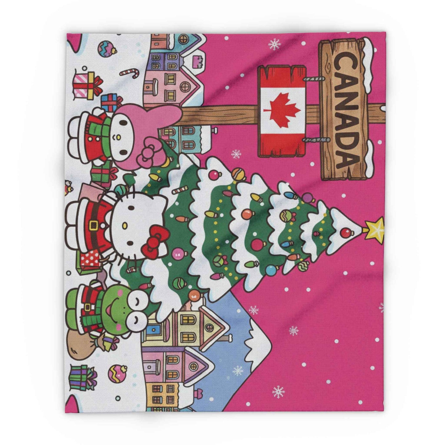 Canadian Christmas Fleece Blanket — Cute Hello Kitty Winter Holiday Throw