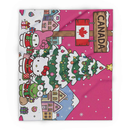 Canadian Christmas Fleece Blanket — Cute Hello Kitty Winter Holiday Throw