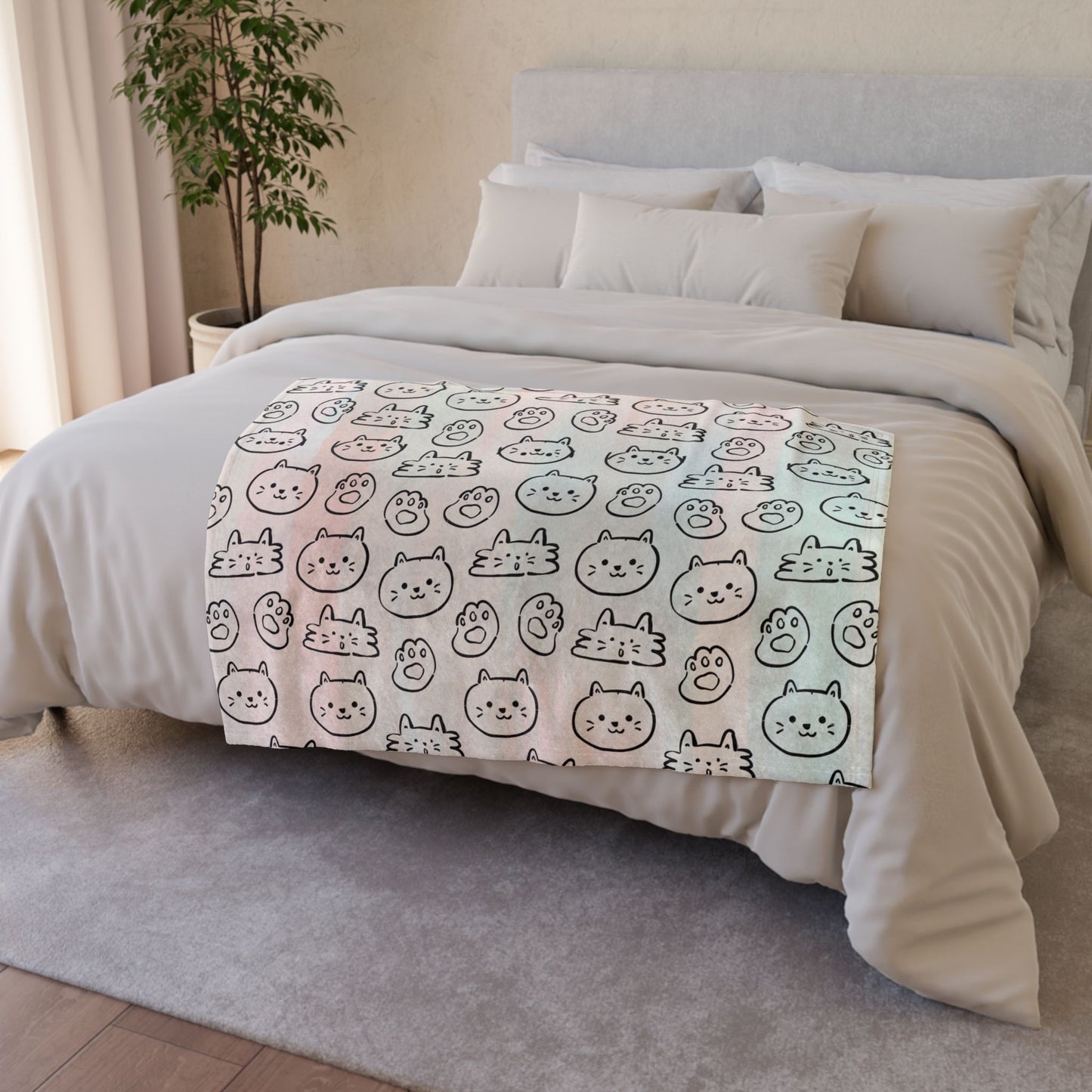 Cozy Cat-Themed and hello kitty blanket Soft Polyester Blanket - Perfect for Cat Lovers and Cozy Nights