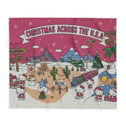 Hello Kitty Pink Christmas Arctic Fleece Blanket — Traveling USA Holiday Throw
