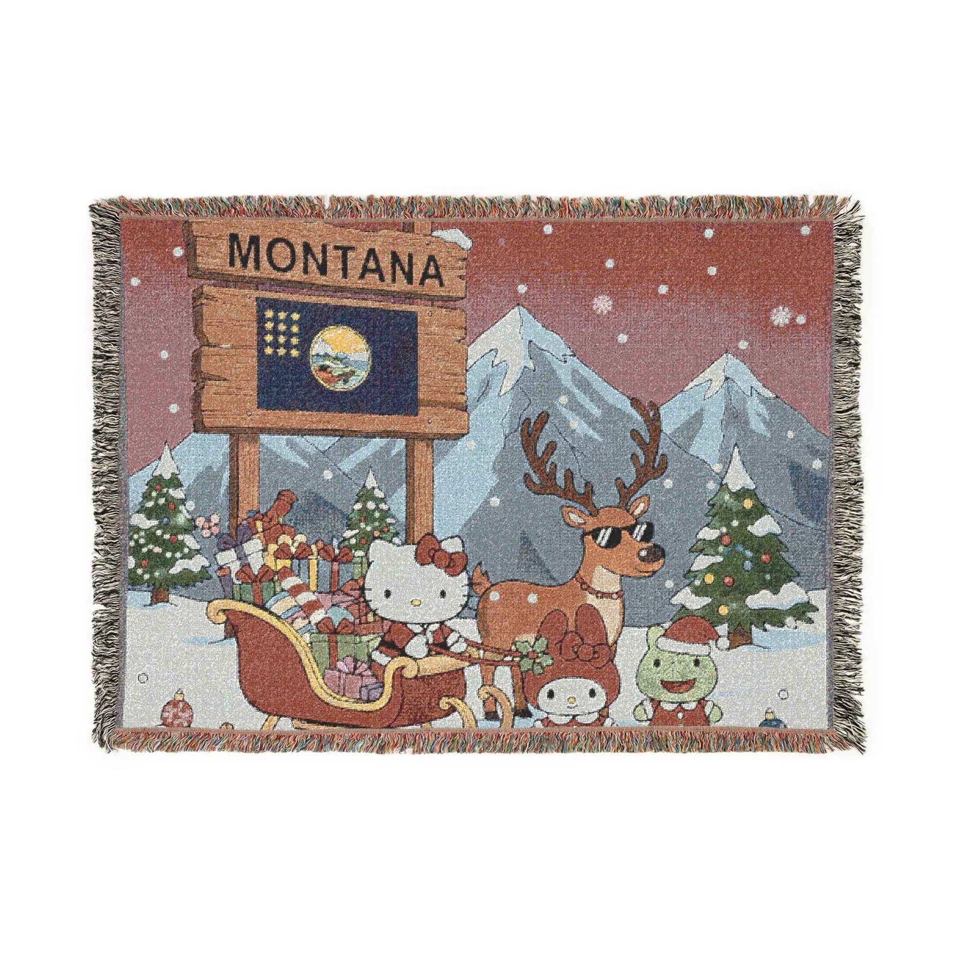 Montana christmas Woven HK Blanket – Scenic Mountains & Sleigh Throw