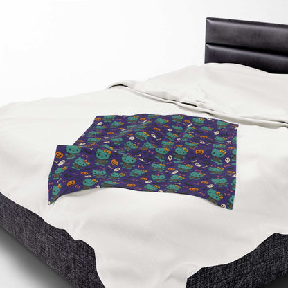 Halloween Cat Velveteen Plush Blanket purple
