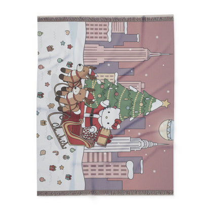Hello Kitty Santa Sleigh Fleece Blanket – Cute Christmas Tree Holiday Throw