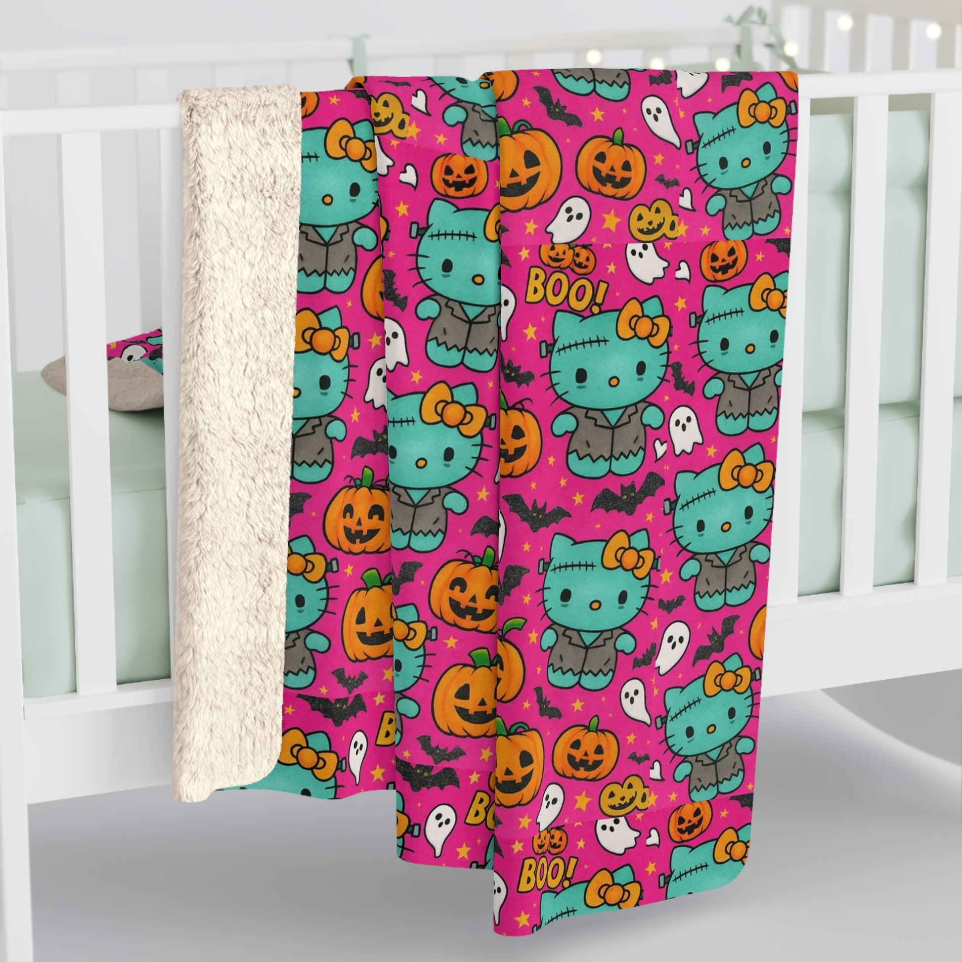 Sherpa Blanket Franken-pink Halloween - Hello Kittyy Blanket Store