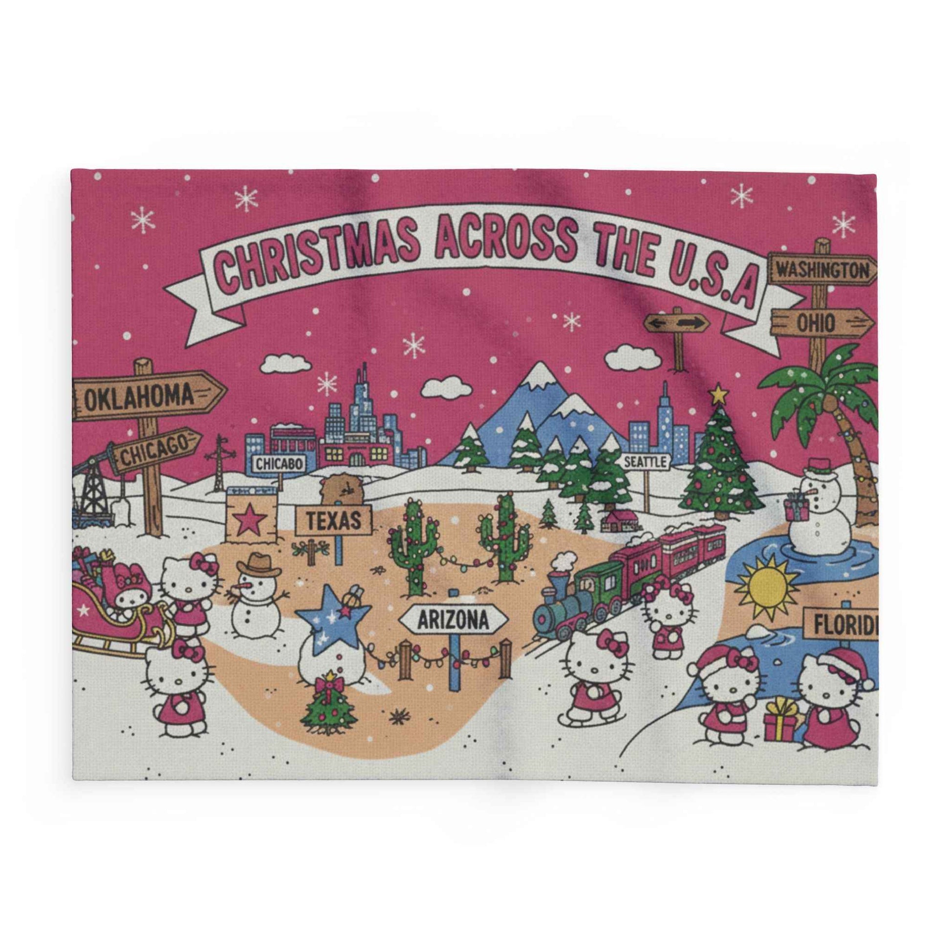 Hello Kitty Pink Christmas Arctic Fleece Blanket — Traveling USA Holiday Throw