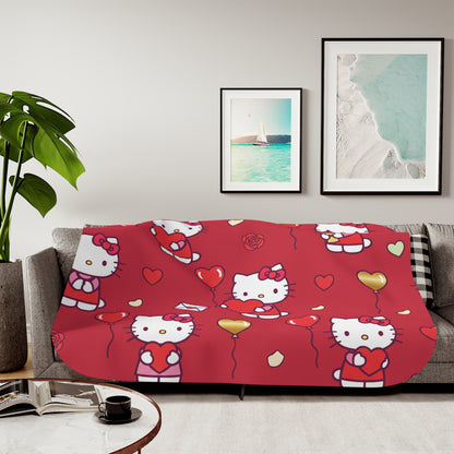 Hello Kitty Valentine Sherpa Blanket — Reversible Red Patterned & Cozy Beige