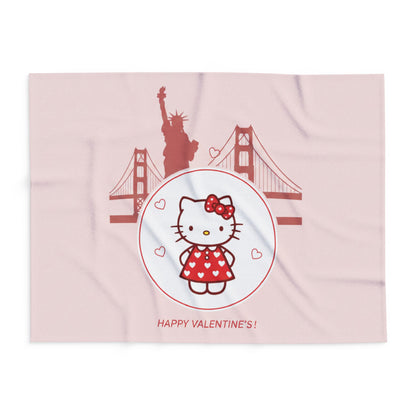 Hello Kitty Valentine Arctic Fleece Blanket – Cute San Francisco Statue of Liberty & Golden Gate Design