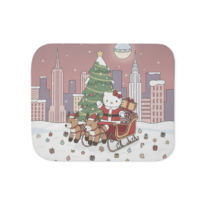 Christmas Kitty Sherpa Blanket — Festive Reindeer Sleigh Throw