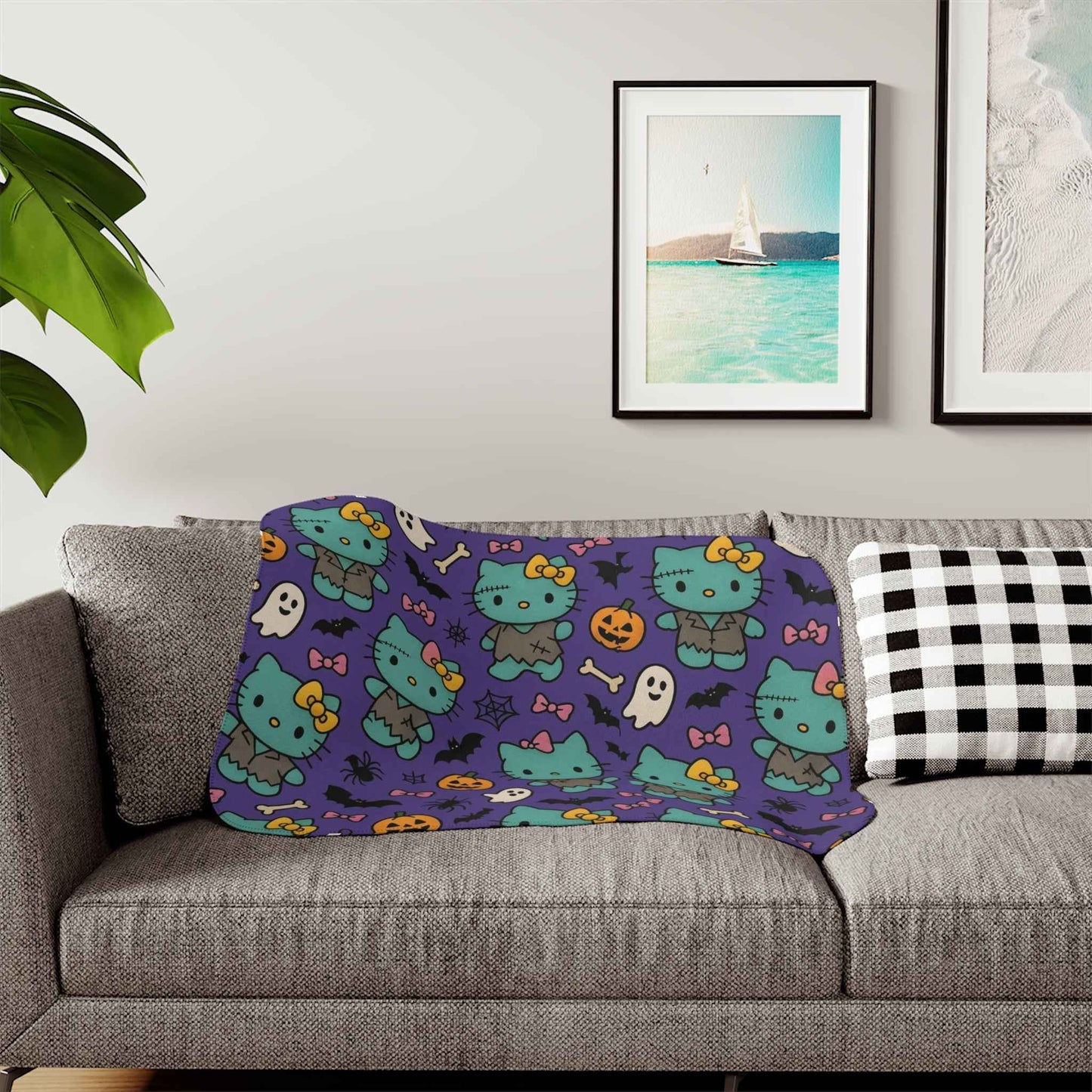 Sherpa Blanket, Frankenstein Halloween blanket purple - Hello Kittyy Blanket Store