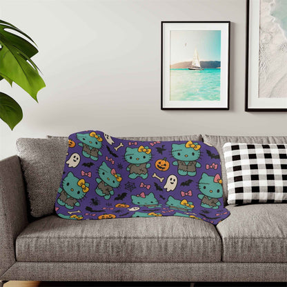 Sherpa Blanket, Frankenstein Halloween blanket purple - Hello Kittyy Blanket Store