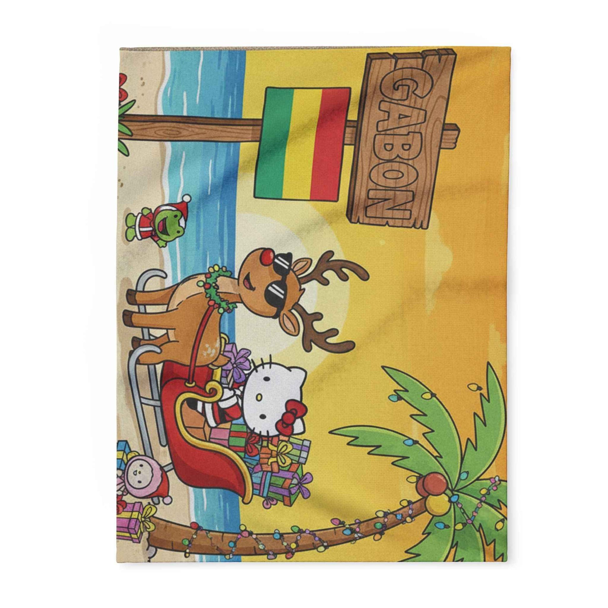Hello Kitty Tropical Christmas Fleece Blanket — Gabon Beach Holiday Throw