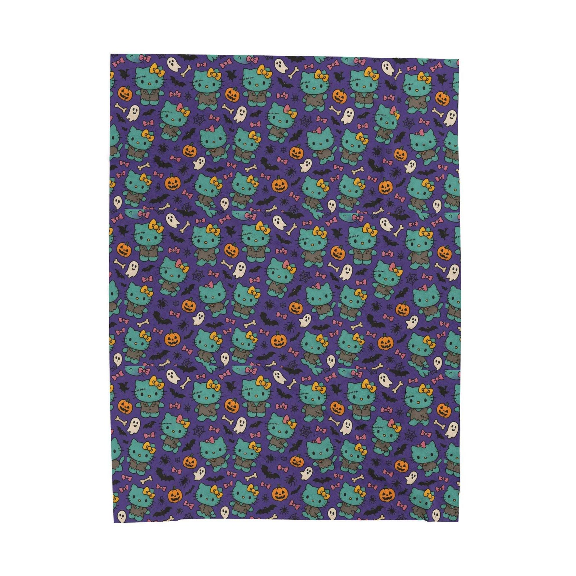 Halloween Cat Velveteen Plush Blanket purple