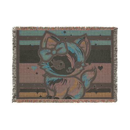 Woven Blanket - Rainbow Kitty with Pink Bow Design