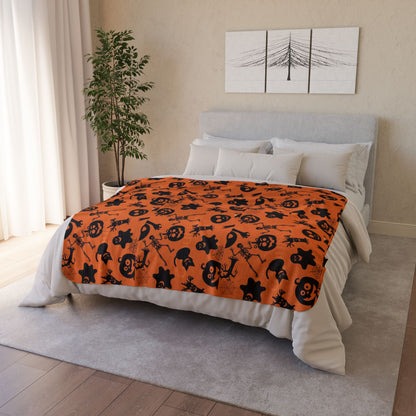 Halloween Fleece Sherpa Blanket, Cozy Fall Decor, Spooky Season Gift, Trick or Treat Blanket, Halloween Party Essential